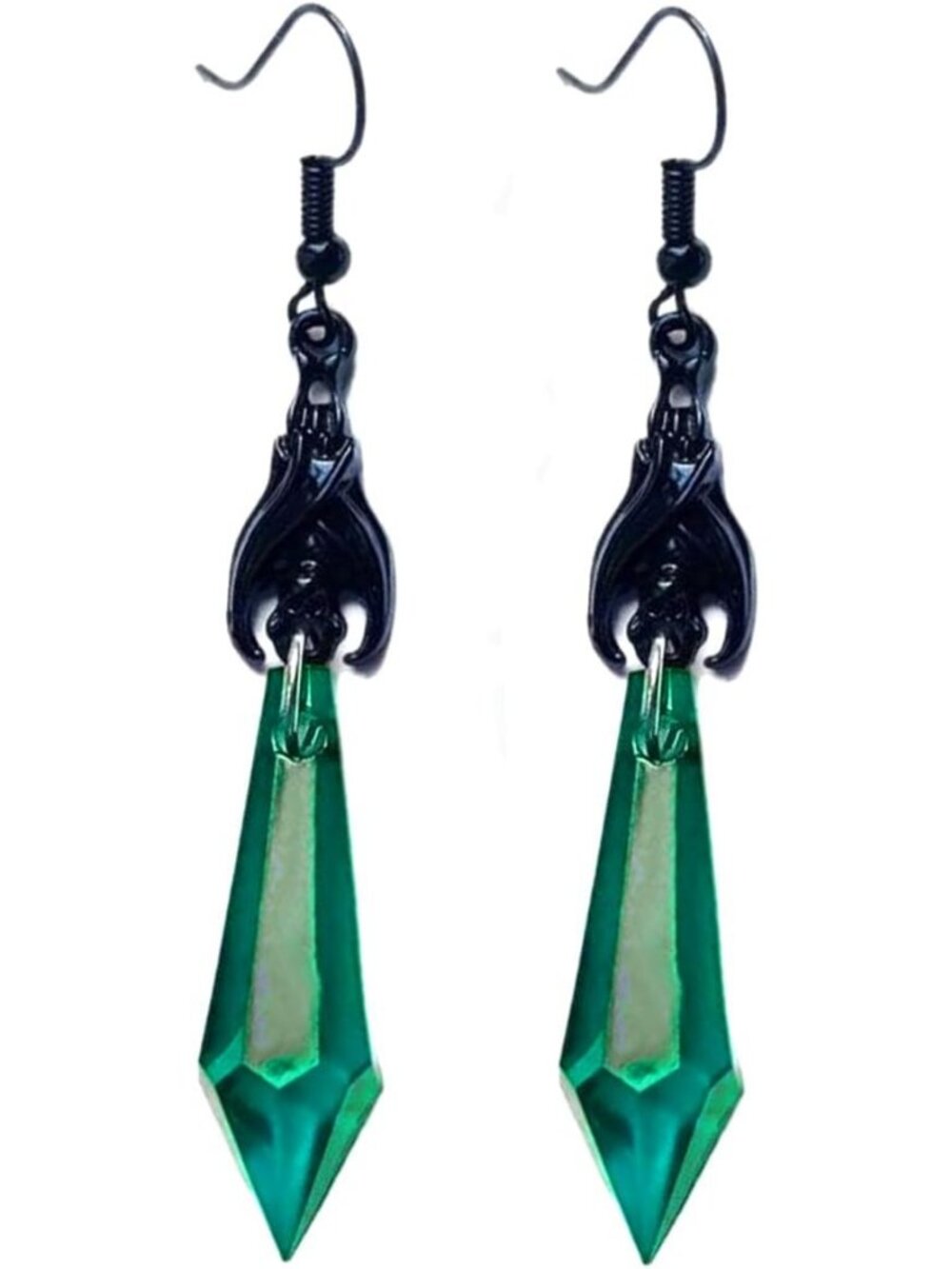 Women's Green Black Gothic Dark Bat Dangle Goth Vampire Halloween Hook Earring